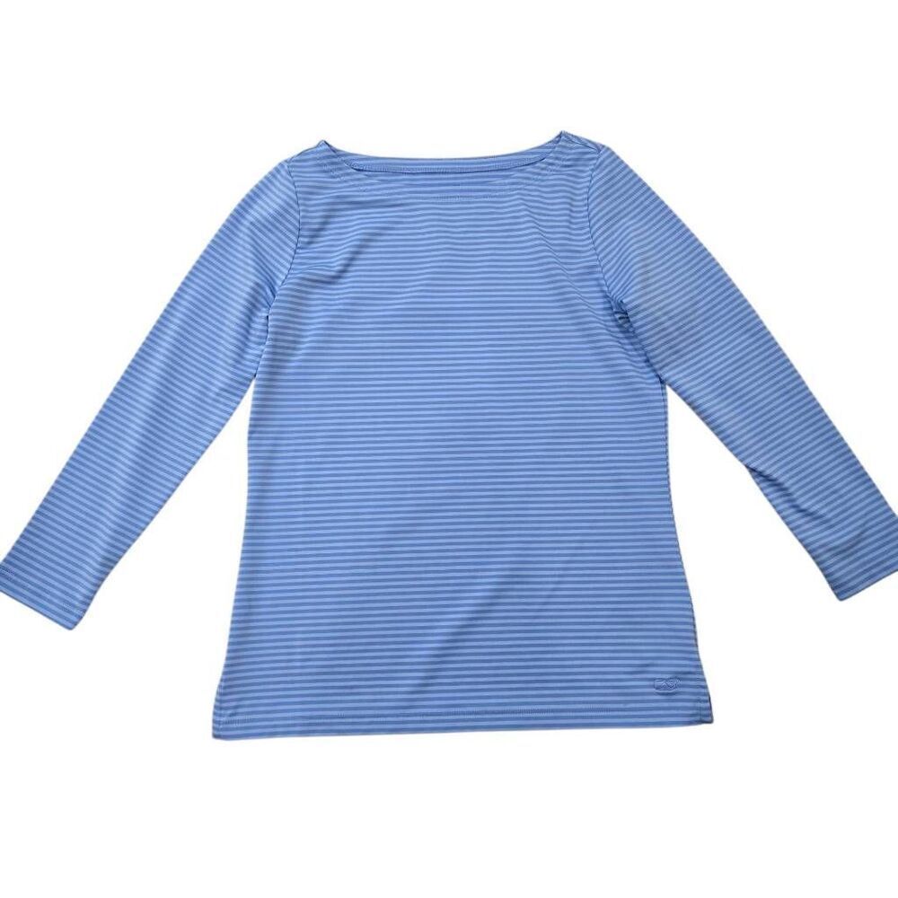 Vineyard Vines Sankaty Top Womens XS Blue Stripe Boat Neck Essential Stretch Tee